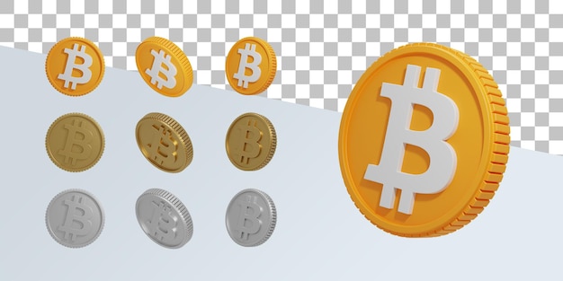 Realistischer 3D-Render-Bitcoin-Kryptomünzensatz