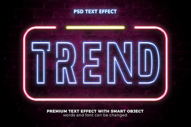 Realistischer farbenfroher Trend Neonlicht glüht Mock-up 3D editierbarer Texteffekt