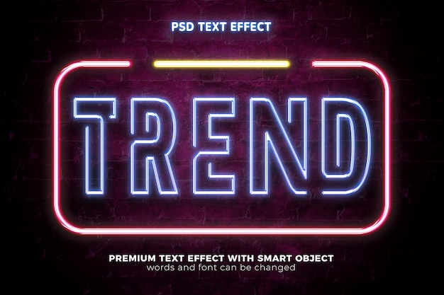 PSD realistischer farbenfroher trend neonlicht glüht mock-up 3d editierbarer texteffekt