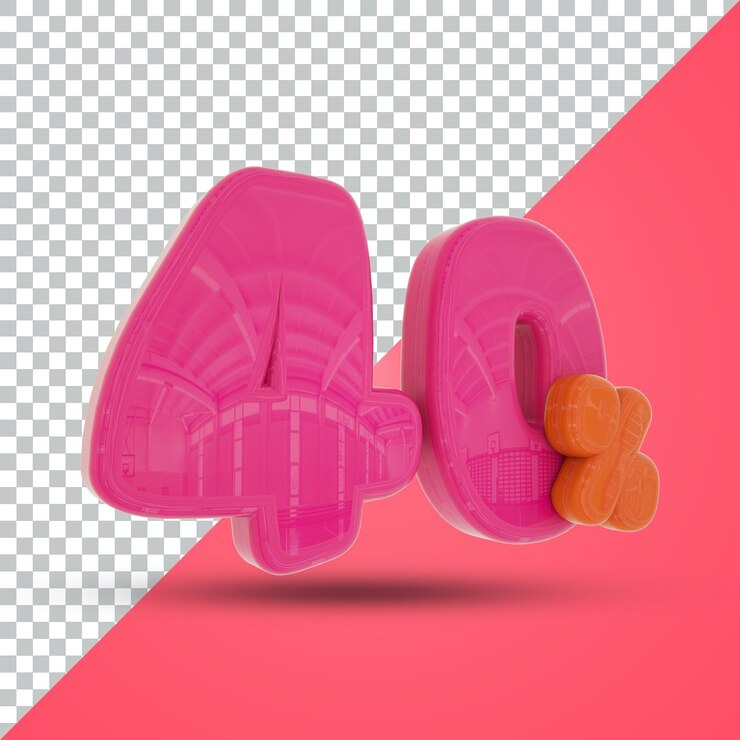 PSD realistischer, glänzender 3d-render mit 40 prozent rabatt in der farbe orange