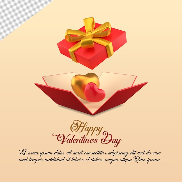 Realistischer glücklicher valentinstaghintergrund und liebesform mit öffnendem geschenkboxdesign