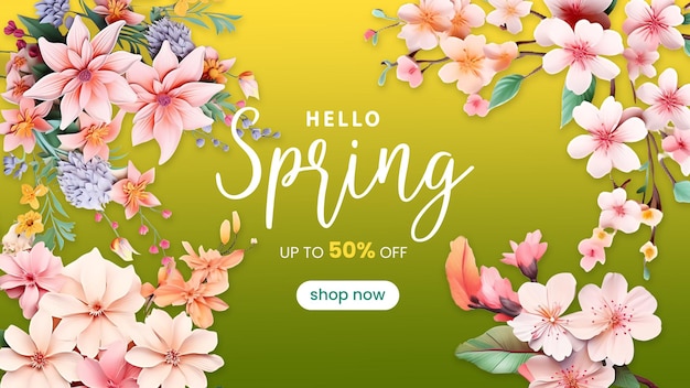 Realistischer Hintergrund für den Frühlingsverkauf mit bunten Blumen