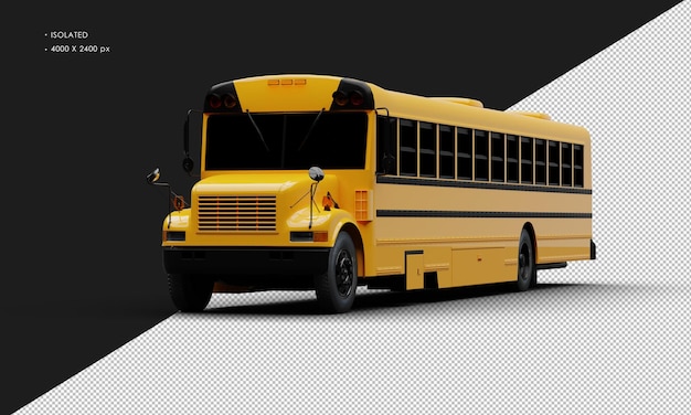 PSD realistischer, isolierter, glänzend orangefarbener konventioneller personenbus aus der linken vorderwinkelansicht
