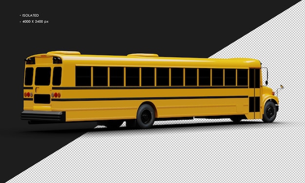 Realistischer, isolierter, glänzend orangefarbener konventioneller Personenbus aus der rechten Rückansicht