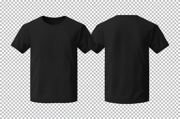 PSD realistischer satz von männlichen schwarzen t-shirts mockup vorder- und rücksicht isoliert auf einem transparenten hintergrund