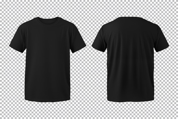 PSD realistischer satz von männlichen schwarzen t-shirts mockup vorder- und rücksicht isoliert auf einem transparenten hintergrund