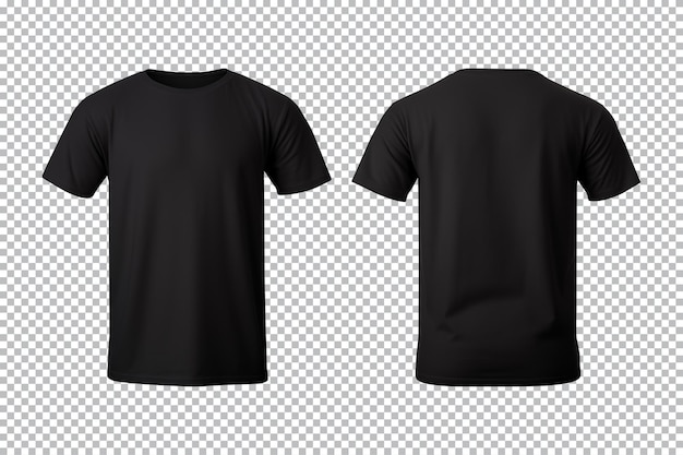 PSD realistischer satz von männlichen schwarzen t-shirts mockup vorder- und rücksicht isoliert auf einem transparenten hintergrund