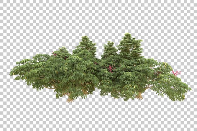 Realistischer Wald isoliert auf transparentem Hintergrund 3D-Rendering-Illustration