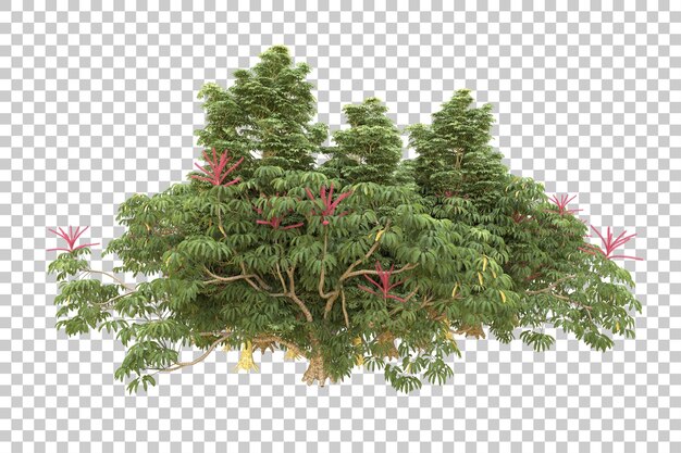 Realistischer Wald isoliert auf transparentem Hintergrund 3D-Rendering-Illustration