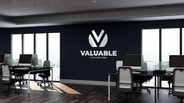 realistisches 3d-logo-modell im büroarbeitsraum geschäftsraum