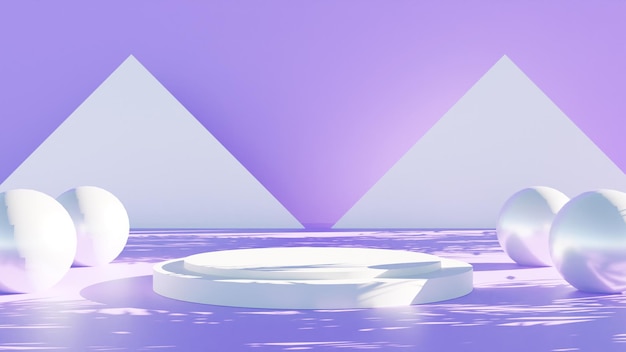 Realistisches 3D-Rendering weißes Podium auf violettem Hintergrund