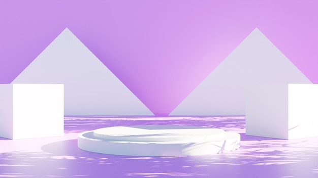 Realistisches 3D-Rendering weißes Podium auf violettem Hintergrund
