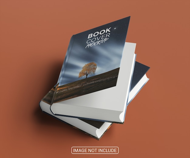 Realistisches Buch-Hardcover-Modell der Seitenansicht auf hellrotem Hintergrund