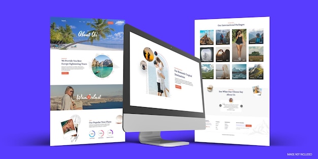 Realistisches Desktop-Mockup und Web-Browser-Bildschirmmockup-Vorlage mit bearbeitbarem Hintergrund