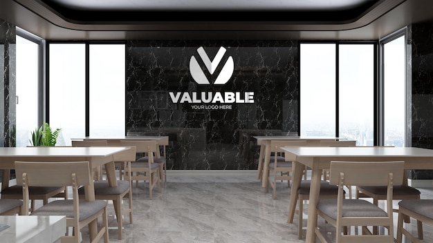 realistisches Firmenwandlogo-Mockup in der luxuriösen Büropause oder im Küchenraum