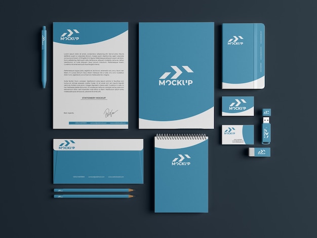 realistisches Geschäftsschreibwaren-Set-Mockup