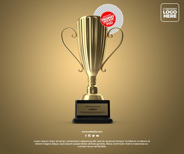 Realistisches Golden Trophy Award Mockup Design mit transparentem Hintergrund