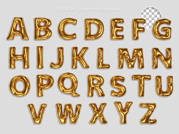 PSD realistisches goldenes alphabet-ballon-set