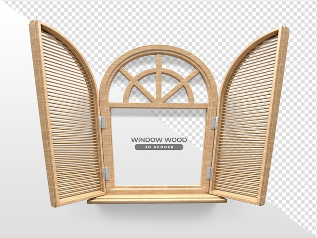 Realistisches holzfenster in 3d-rendering