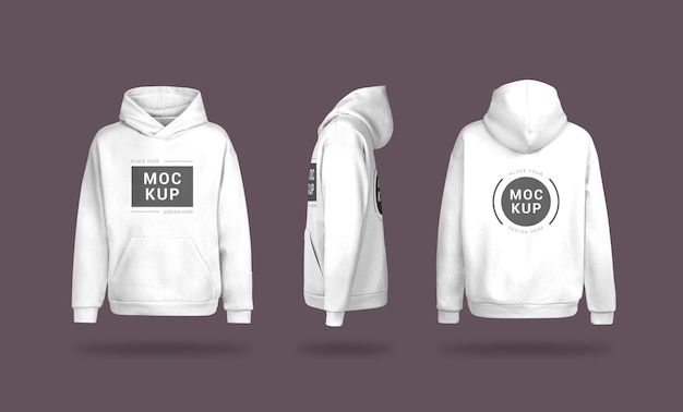 Realistisches Hoodie-Modell von vorne, hinten und von der Seite