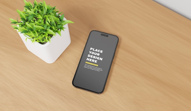 realistisches iphone 14 pro max smartphone auf dem desktop-ansichtsmodell