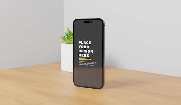 PSD realistisches iphone 14 pro max smartphone auf schreibtischmodell