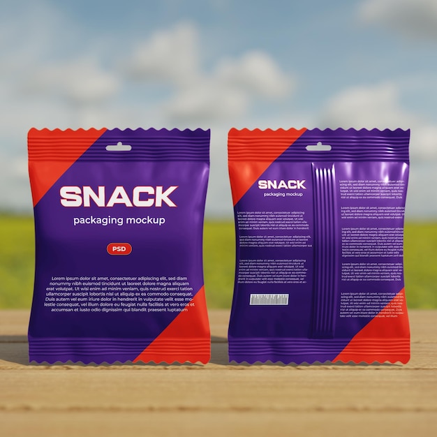 Realistisches mockup der verpackung von snack-taschen psd