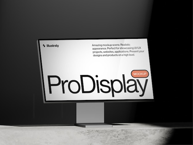 Realistisches Mockup mit schwarzem Hintergrund auf der linken Seite ProDisplay Mockup