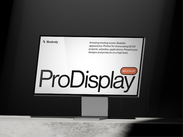Realistisches Mockup mit schwarzem Hintergrund auf der rechten Seite ProDisplay Mockup