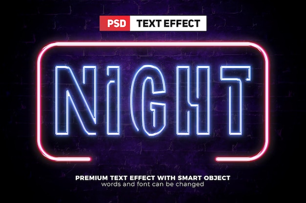 Realistisches nachtneonlicht nachtmodell 3d bearbeitbarer texteffekt