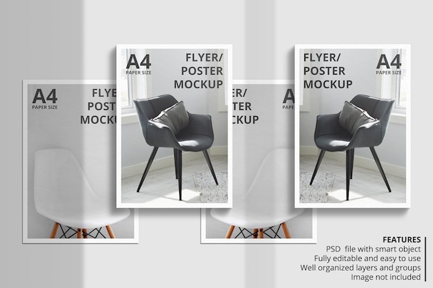 PSD realistisches papier- oder flyer-broschüren-mockup-design mit schattenüberlagerung