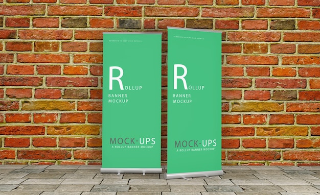 PSD realistisches rollup- oder xbanner-mockup-design mit umgebungshintergrund