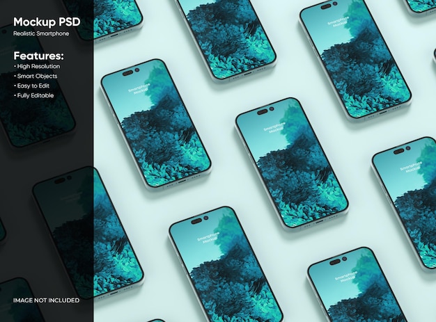 Realistisches smartphone-grid-mockup für anwendungs- und mobile website-design-präsentation 3d-rendering