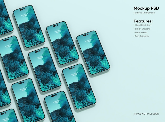 PSD realistisches smartphone-grid-mockup für anwendungs- und mobile website-design-präsentation 3d-rendering