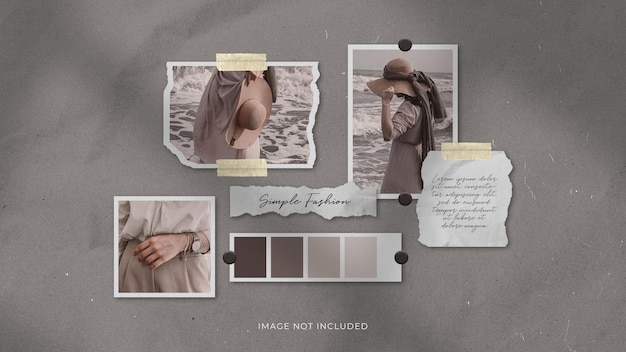 Realistisches und einfaches moodboard-modell mit fotorahmen