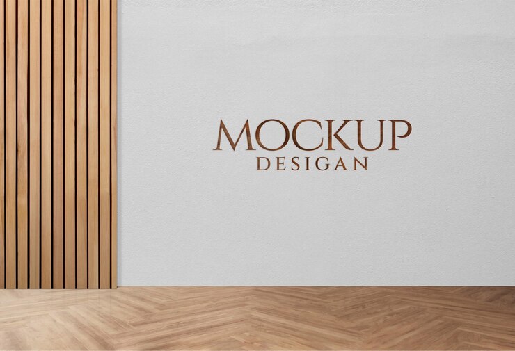 realistisches und elegantes Logo-Modell an der Wand