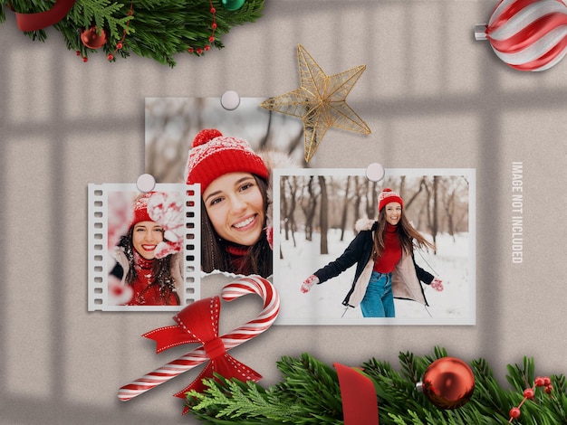 Realistisches und minimalistisches moodboard-mockup oder papierfotorahmen-mockup für frohe weihnachten und ein glückliches neues jahr