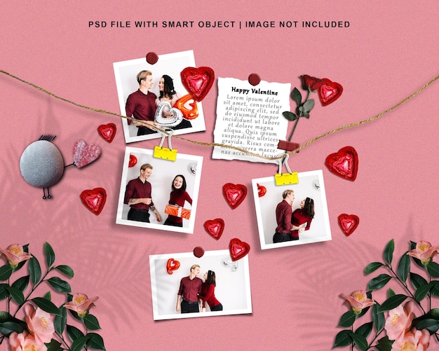 PSD realistisches valentinstag-fotorahmen-set-mockup mit premium psd