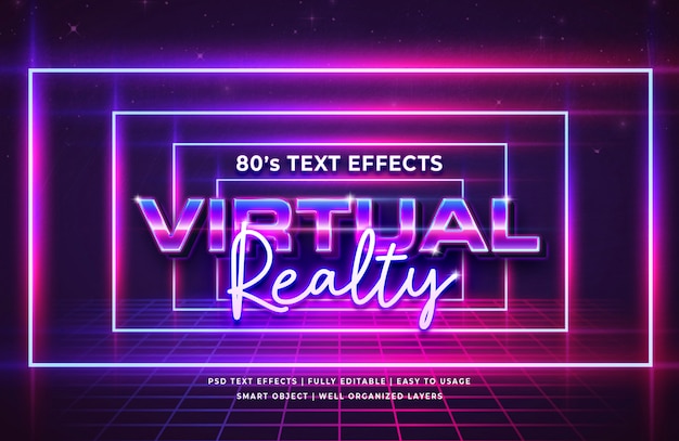 Realty virtual festival efeito de texto retrô dos anos 80