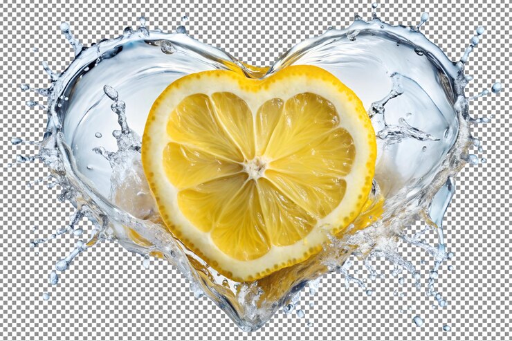 PSD una rebanada fresca de limón en forma de corazón en el plato
