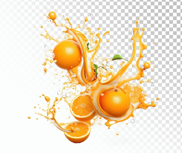 Rebanada de fruta de naranja con salpicaduras de jugo jugo de cítricos frescos remolino o salpicaduras vectoriales realistas.