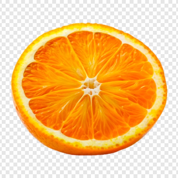 Una rebanada de naranja aislada en un fondo transparente