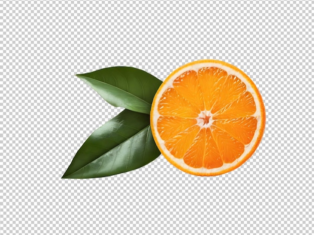 PSD rebanada de naranja con hoja sobre un fondo transparente