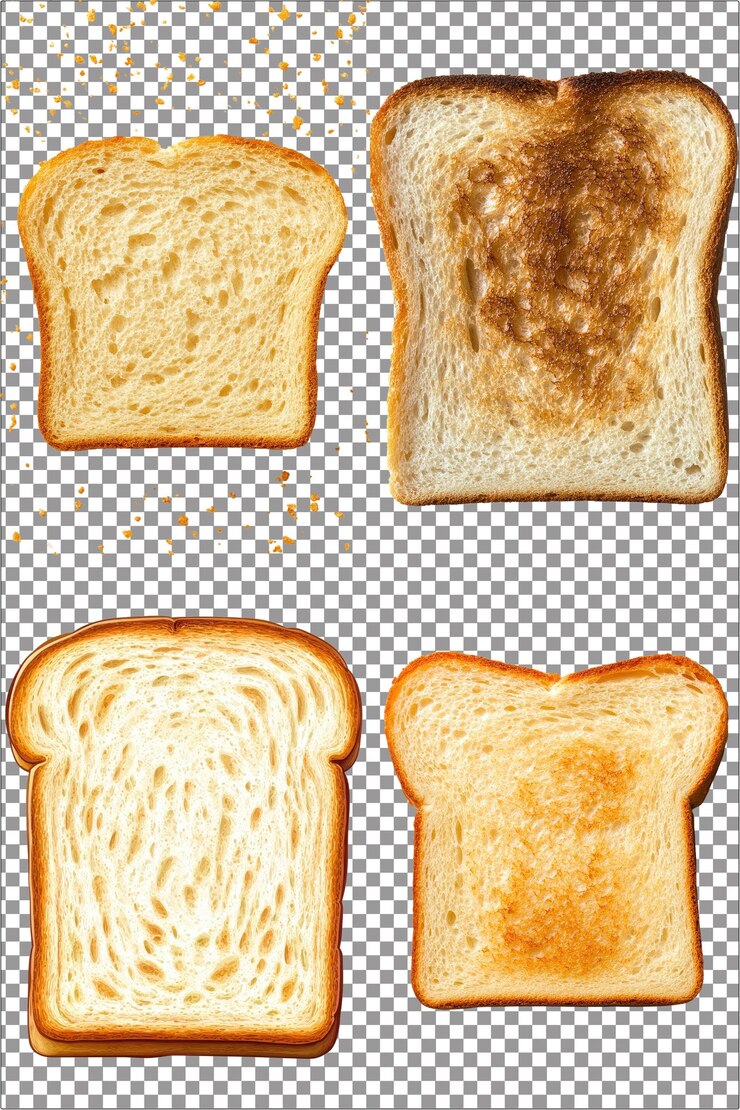Rebanada de pan blanco para tostar suave y dorado hiperrealista aislado PNG con transparente transparente
