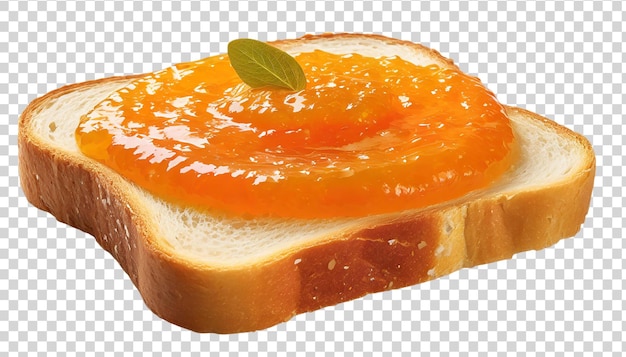 Una rebanada de pan con mermelada de naranja aislada sobre un fondo transparente