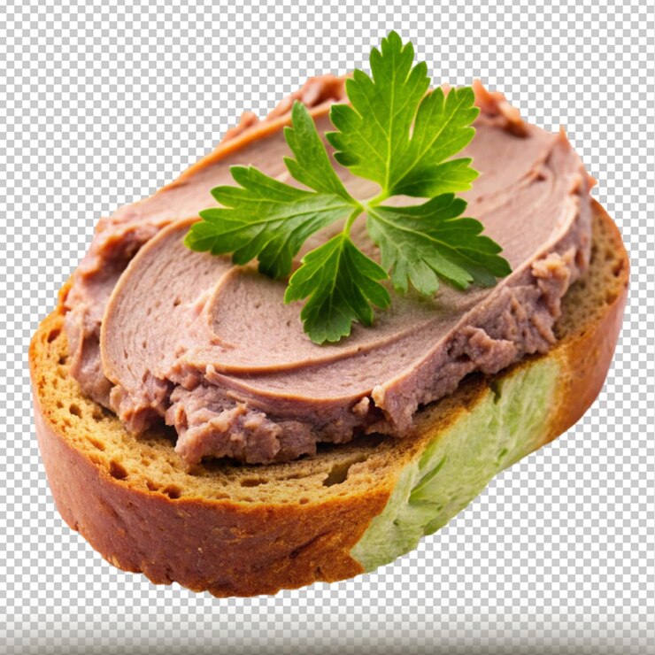 PSD rebanada de pan con paté de hígado aislado sobre un fondo transparente