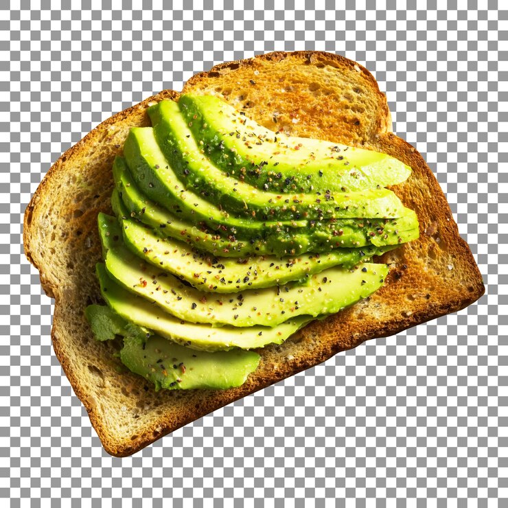 PSD rebanada de pan tostado con aguacate sobre fondo transparente