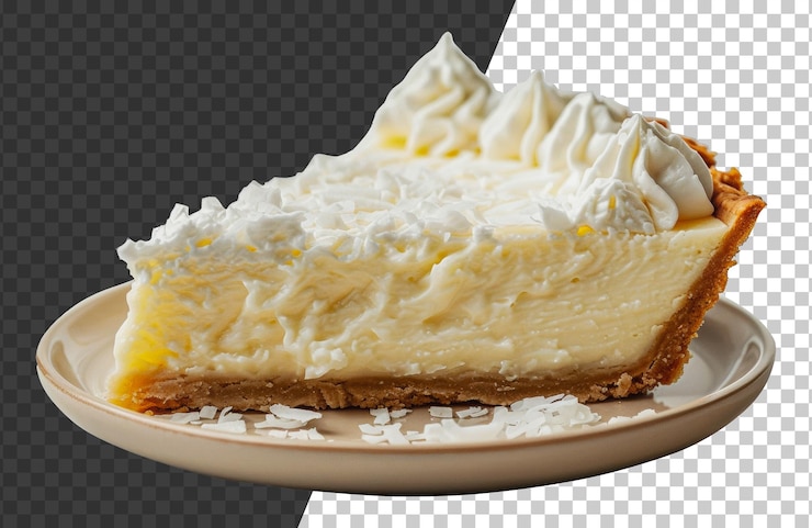 PSD una rebanada de pastel de crema de coco con tapa batida cortada de stock png