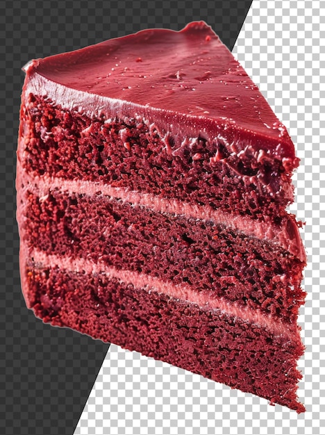 PSD rebanada de pastel de terciopelo rojo con cubierta de bayas en fondo transparente png