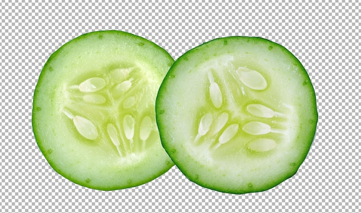 PSD rebanada de pepino fresco sobre fondo de capa alfa